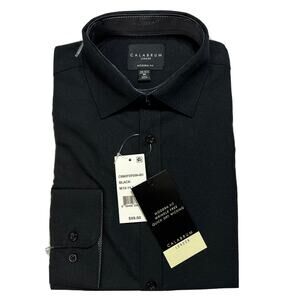 Calabrum Black Dress Shirt Medium 15-15 1/2 Modern Fit Button Up Wrinkle FreeNWT
